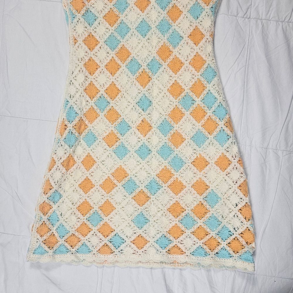 Entro Colorful Crochet Knit Sleeveless Mini Dress Women's Size‎ Small - Picture 7 of 13